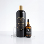 Shampoo bottle and hair treatment oil mask on a white background